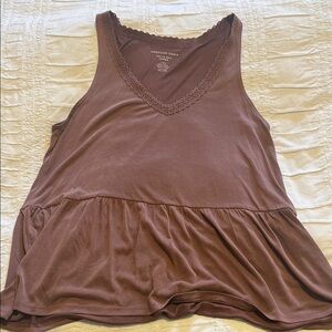 American Eagle Outfitters Women's Taupe Lace Trim Top